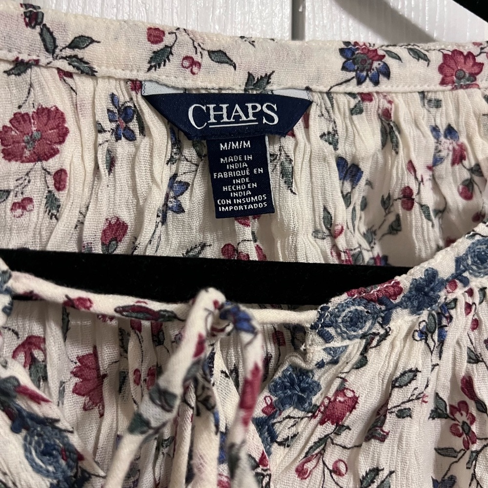 Chaps Multicolor Floral Bohemian Top Women Size Medium. - Picture 5 of 7
